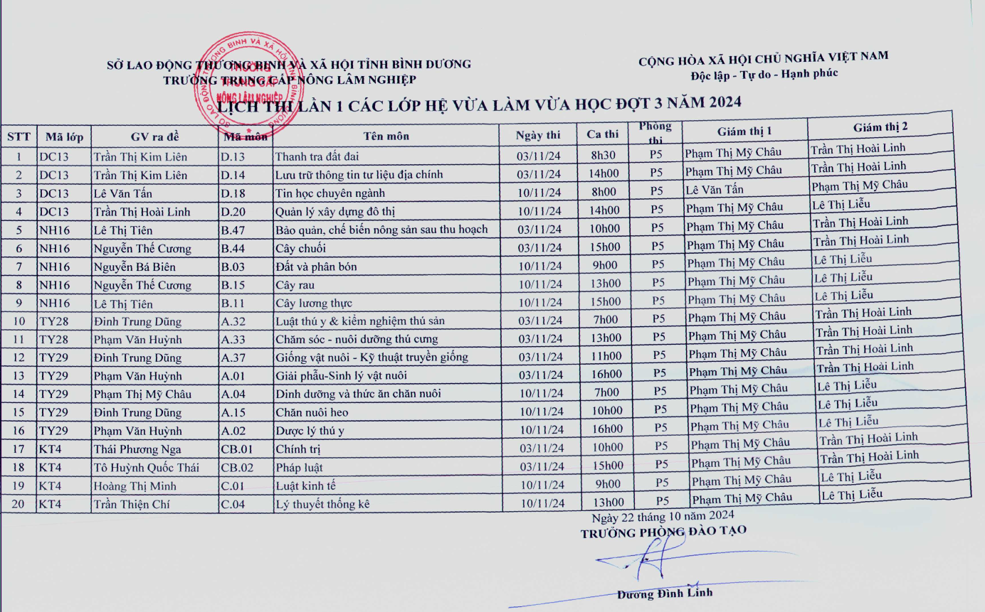 Lịch thi lần 1 các lớp VLVH đợt 3 năm 2024