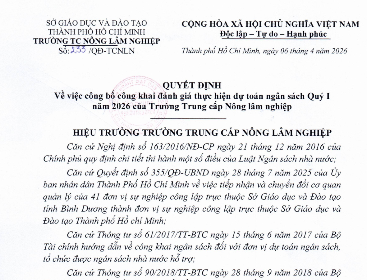 2026-[QĐ-233]-Công khai dự toán ngân sách quý I năm 2026